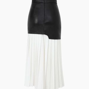 Black and white faux leather pleated midi skirt